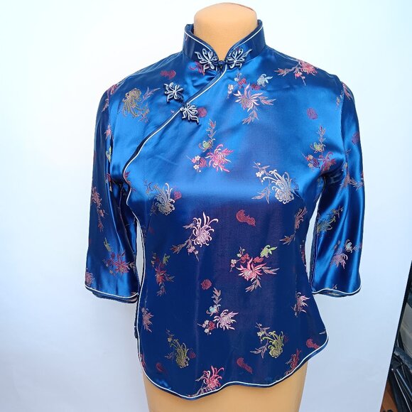 Cheongsam Top Mandarin Collar Knotted Buttons Womens size 40 Traditional Chinese - Picture 1 of 16